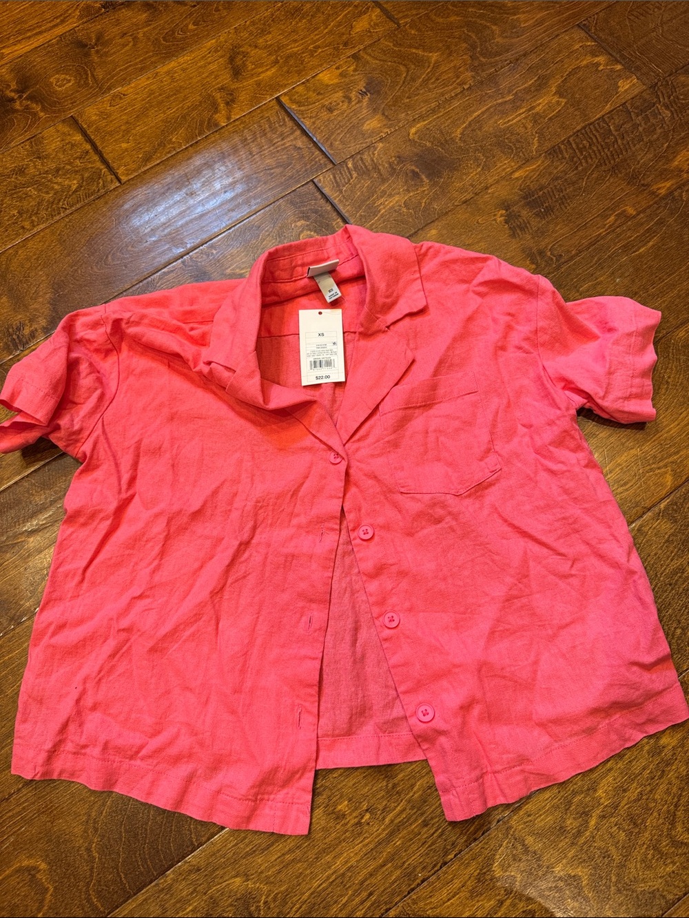 Bright Pink Short Sleeve Button Front Shirt